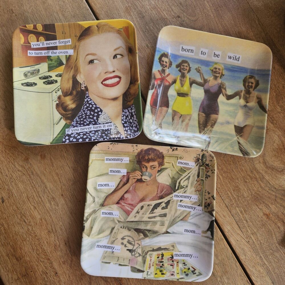 Anne Taintor 100% Melamine Mini Trays 5.5x5.5" Set Of 3 Vintage Humor DW Safe